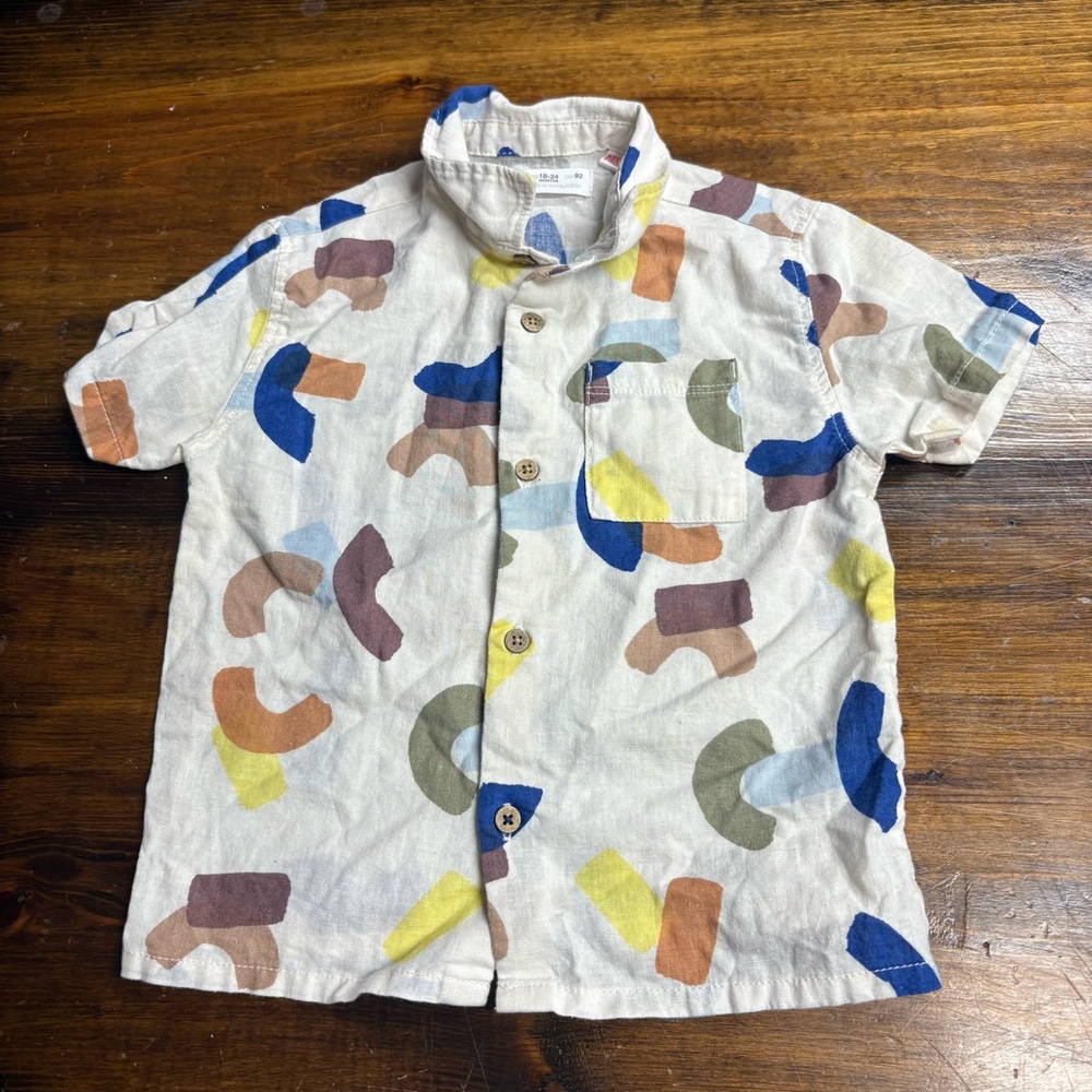 Zara White Button Down Short Sleeve Shirt Size‎ 18-24 Months